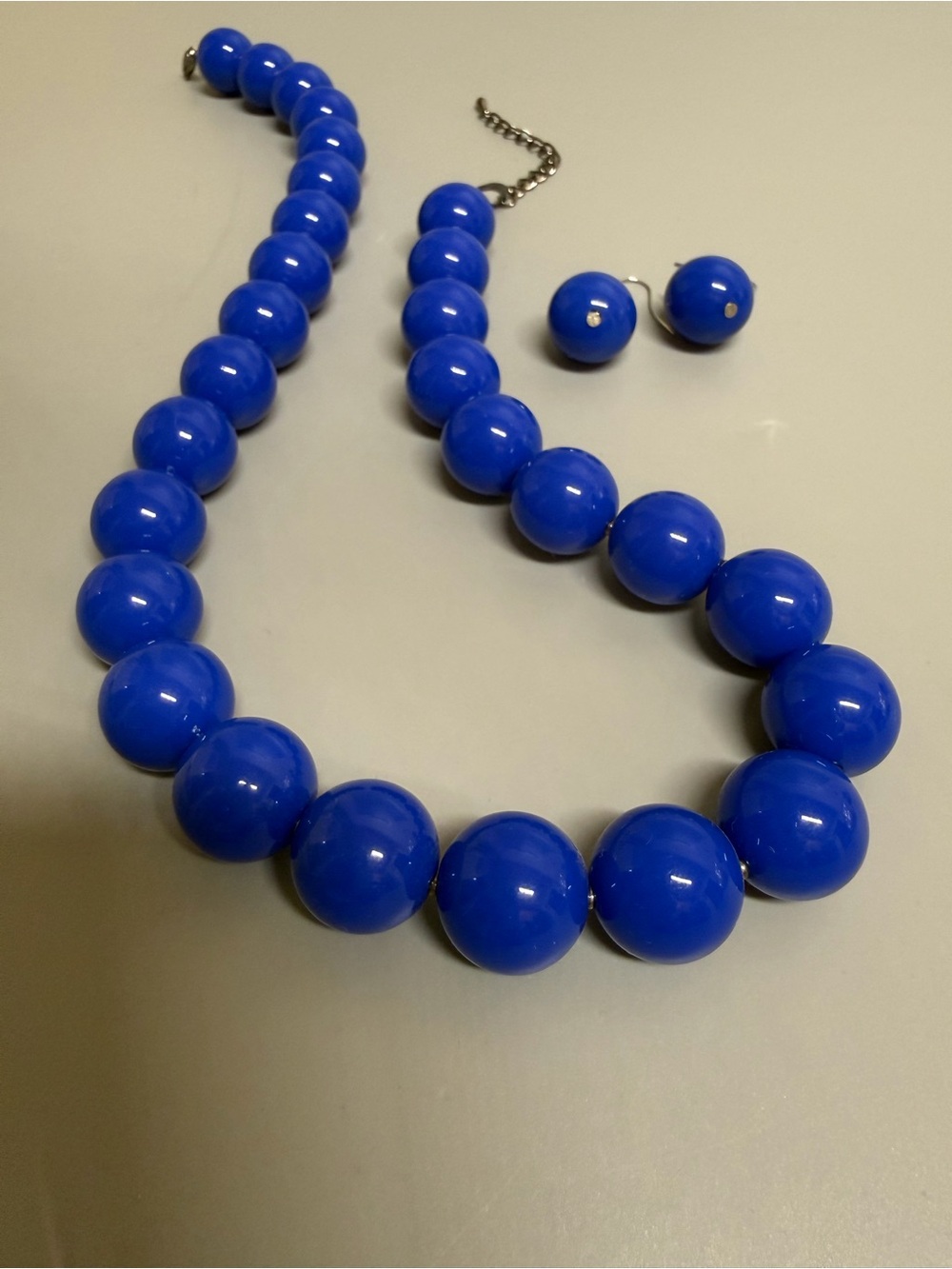 Navy Electric Blue Beaded Necklace and Earrings Set Chunky Beads